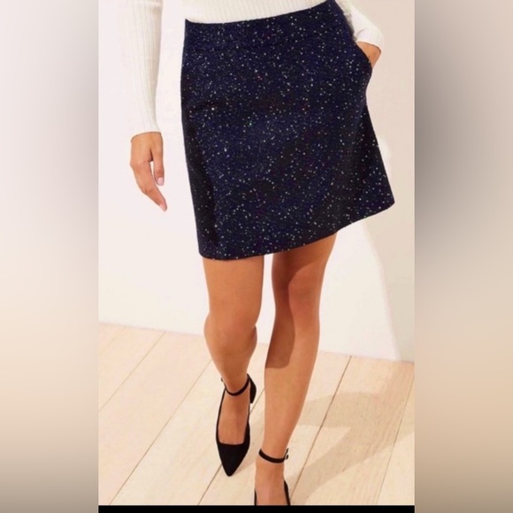 LOFT Black and Navy Tweed Mini Skirt with Sequins - Picture 15 of 15